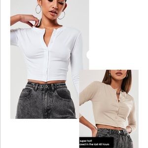 2 Missguided long sleeve crop top (white and tan)